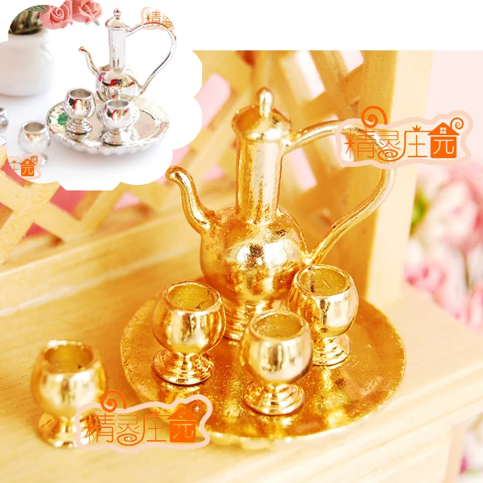 MINI dollhouse miniature Mini gold metal furniture accessories wine set good quality 6