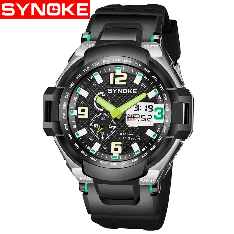 SYNOKE Для мужчин спортивные Цифровые наручные часы большой циферблат военные часы будильник ударопрочность Водонепроницаемый часы relogio