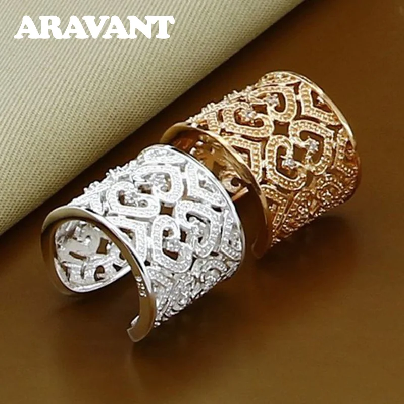 

925 Silver Jewelry Sets For Women Fashion Silver Rose Color Heart Rings Jewelry Sets