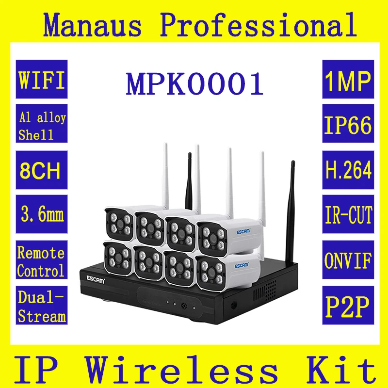 

High Quality 8CH 720P HD Wifi NVR Kit ESCAM WNK803 Security Camera System Outdoor IP66 H264 Night Vision Surveillance System K1