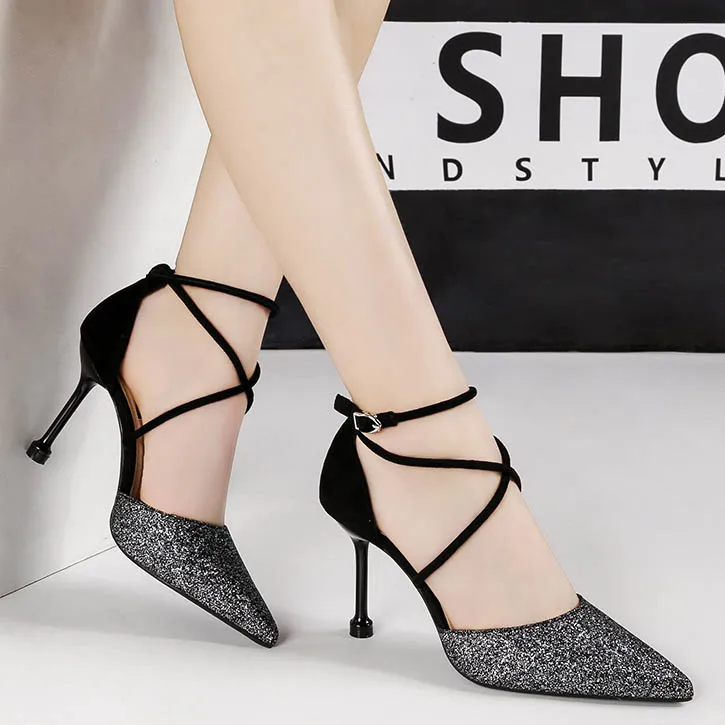 Женские летние туфли и сандалии, обувь на высоком каблуке, Женская пикантная обувь с острым носком, женские сандалии, женские туфли-лодочки на высоком каблуке - Цвет: Black