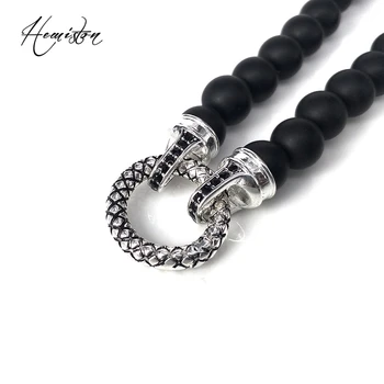 

Thomas Black Obsidian Matted Beads with Circle Clasp Ribbon Chain Necklace, TS-Rebel Heart Style Jewelry for Men TS N87