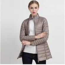 Весна осень ультра легкие тонкие пуховики 90% белый утиный пух пальто Женский Средний длинный тонкий жакет верхняя одежда AC427