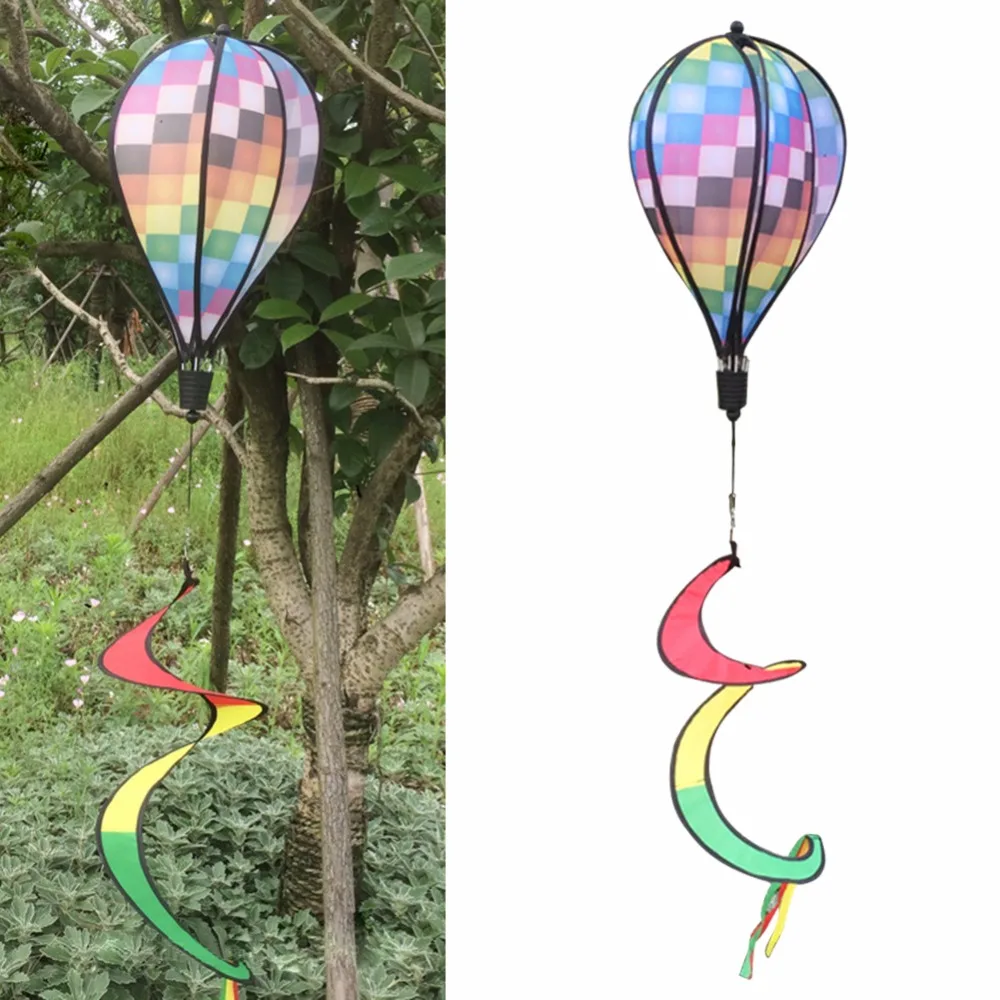 Summer Colorful Grid Windsock Hot Air Balloon Wind Spinner Garden Outdoors Spinner Yard