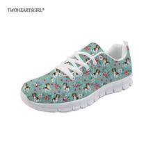 Twoheartsgirl/Новинка; женская обувь на плоской подошве со шнуровкой; милая сетчатая повседневная обувь с принтом; дышащая женская прогулочная обувь на плоской подошве; большие размеры