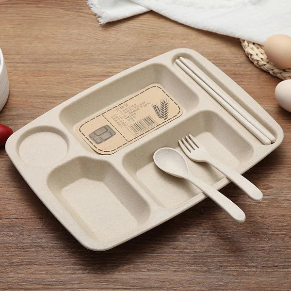 Wheat Straw And PP Material 4 Pcs/Set Baby Tableware Set Kids Feeding Plate Cartoon Separation Plate Fork Spoon Chopsticks Set Wheat Straw And PP Material 4 Pcs/Set Baby Tableware Set Kids Feeding Plate Cartoon Separation Plate Fork Spoon Chopsticks Set
