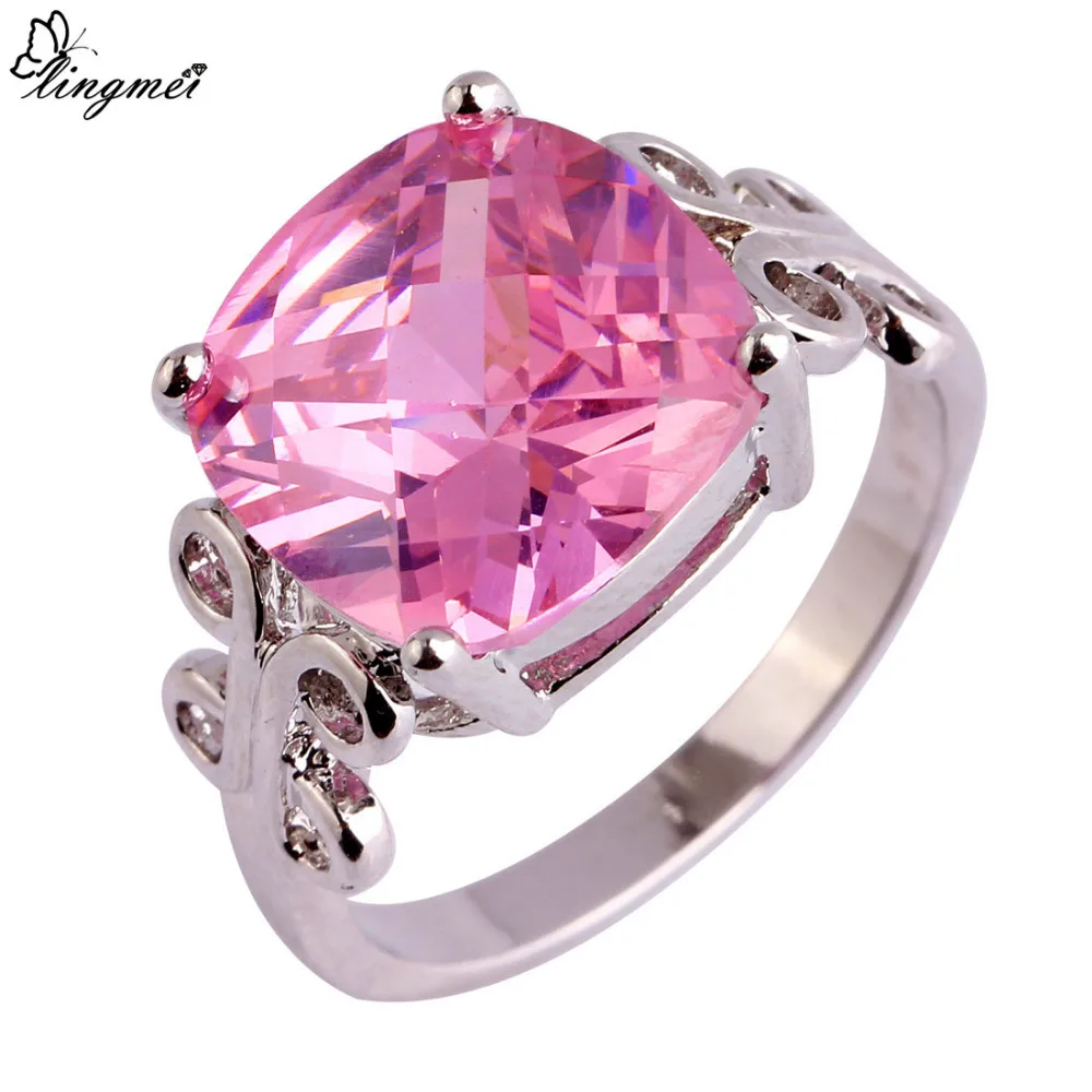 lingmei Fashion Style Rings Butterfly Women Jewelry Solitaire Pink CZ