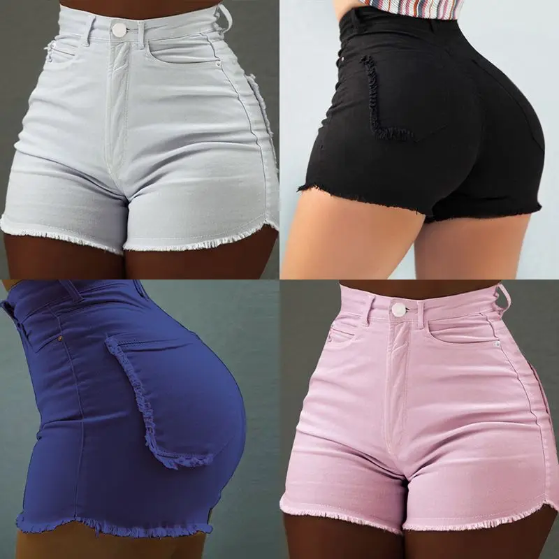 Женские летние Высокая талия узкие сексуальные джинсовые шорты потертые необработанный низ мини шорты для женщин рваные и потёртые