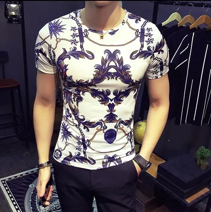 Luxury Men's Summer Rayon Silk T Shirt Fashion Floral Print Slim T-Shirts Short Sleeve O-Neck Tee Soft Thin Shirts For Men | Мужская