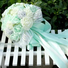 5 цветов Зеленая мята Искусственные цветы Свадебные букеты невесты Романтический свадебная брошь Букеты Свадебные Accessies