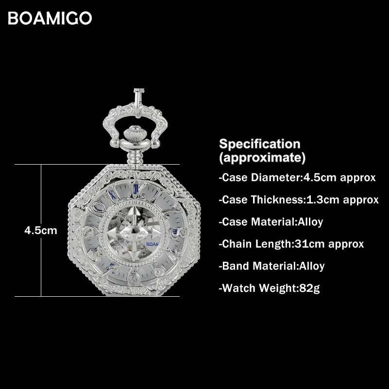 Мужские карманные часы BOAMIGO модные механические с каркасом и номером Подарочные