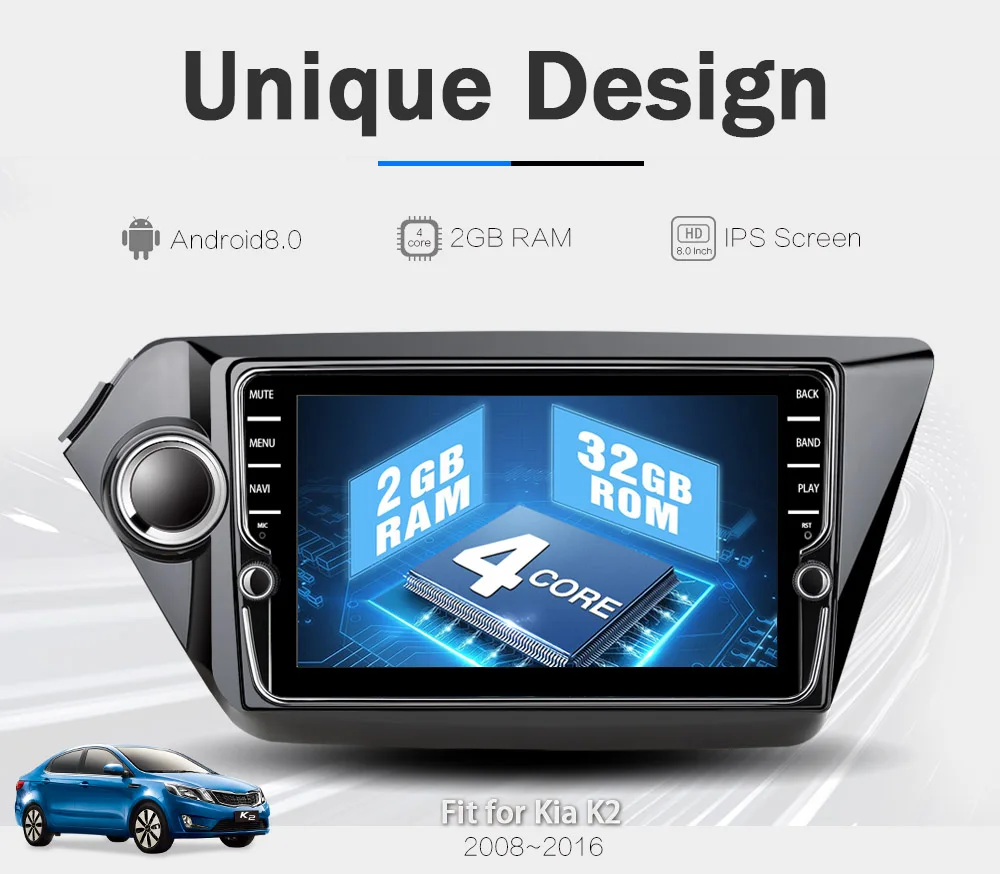 Flash Deal Funrover 8" IPS android8.0 2 din car gps navigation multimedia for Kia k2 RIO 2011-2016 car radio video stereo player WIFI audio 17