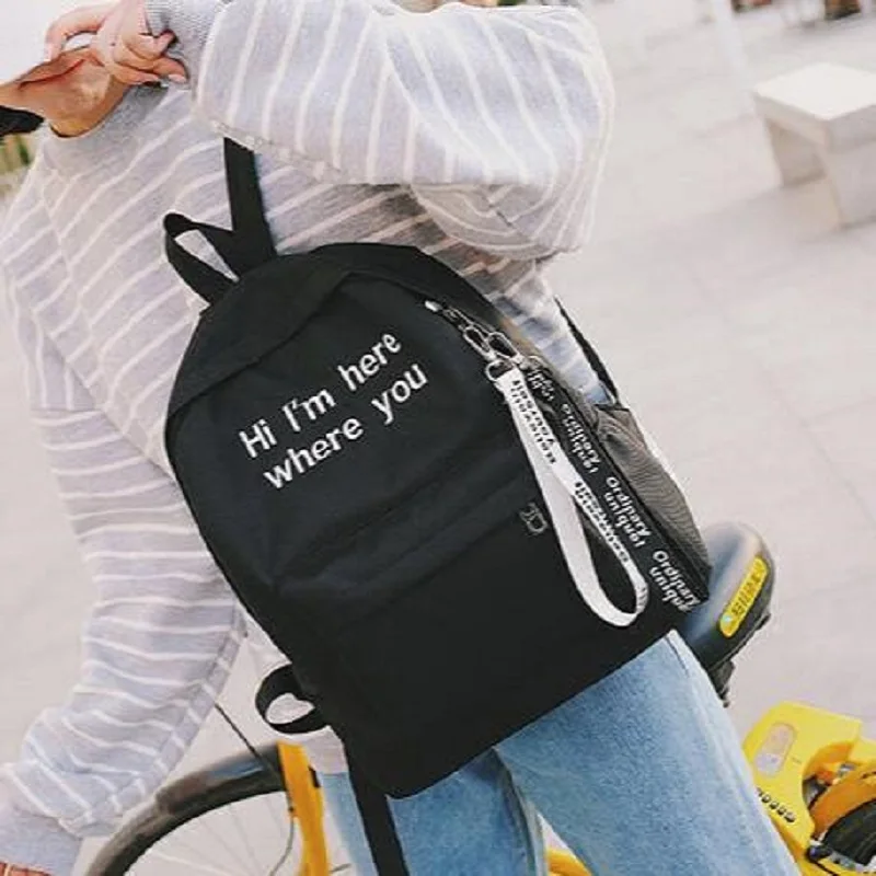 Preppy Style Women Backpack Letter Print Mini Canvas Backpack ...