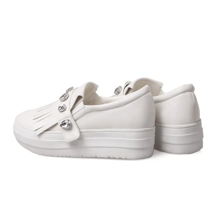 2018 NEW Women Easy White Silver Shoes PU Leather Flats Slip On Loafers Crystal Tassel  Female Light Sneakers Women Size 31-43 (10)