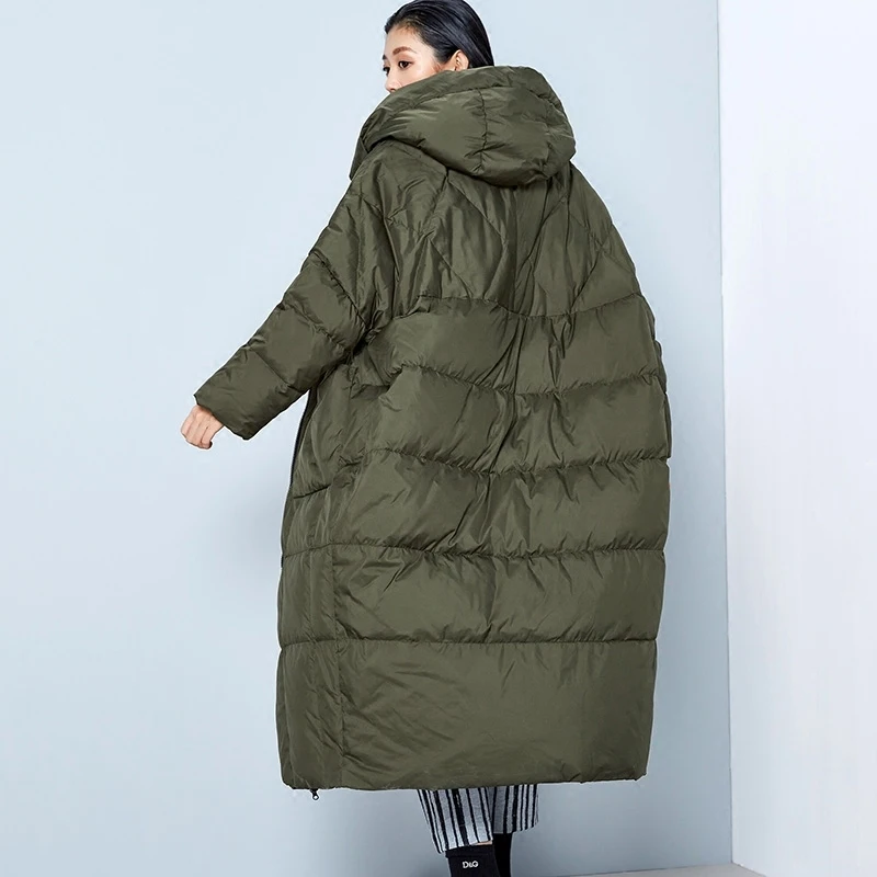 Quality Winter Down Coats Women 2018 New Fashion Oversize Duck Down Jackets Hooded Long Loose Goose Feather Parka Female Okb339