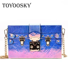 TOYOOSKY Luxury Fashion Gradient Color Box Shape Shoulder Bag Female Party Clutch Bag Chain Rivet Purse Mini Women Crossbody Bag monfere snake pattern clutch case box flap cover lock purse crossbody bag snake print pandora box bag women purse fashion bag