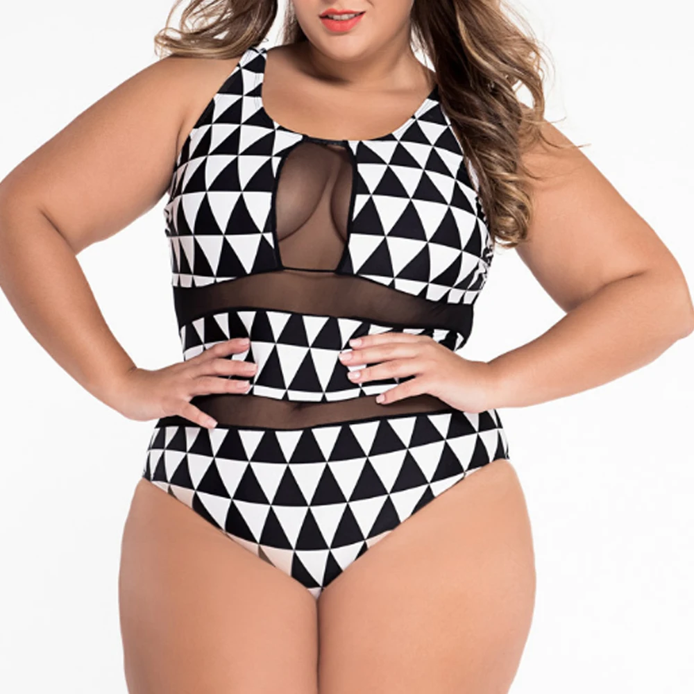 

2018 new push up Women plus size one piece Geometric pattern swimwear retro floral sexy Swimsuit bathing suit BK414