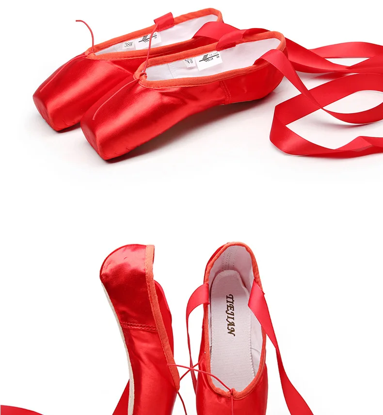Обувь с острым носком для танцев балетные костюмы ужин атласный верх Жесткая кожаная подошва Professional Pointe Shose для женщин