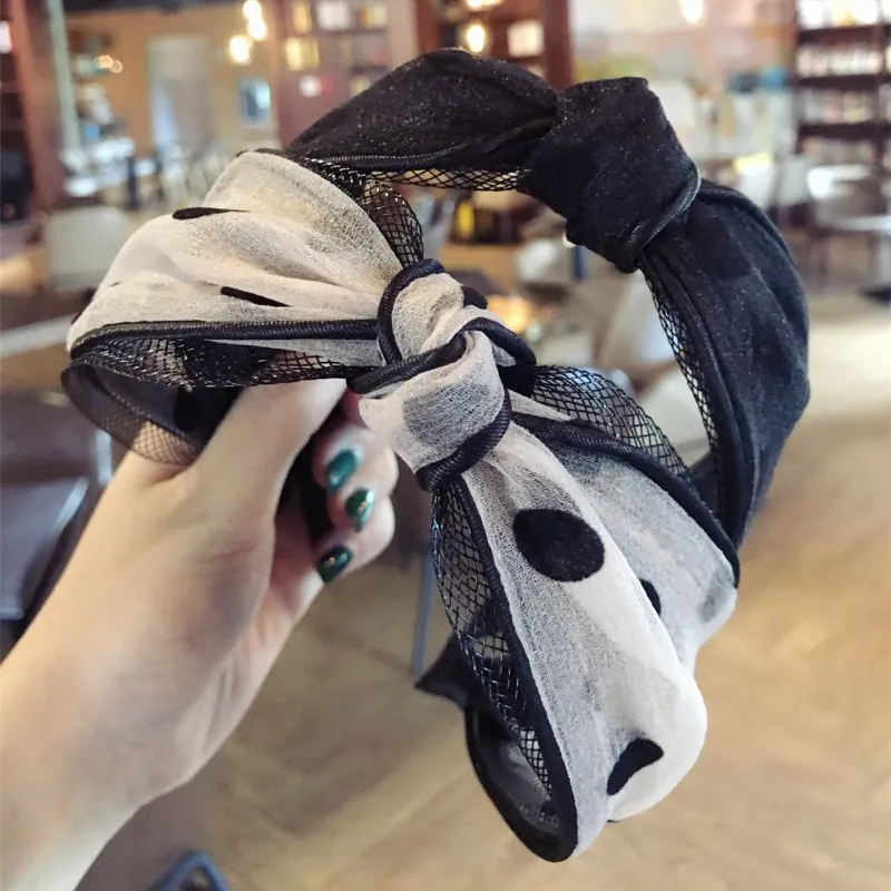

New bud silk gauze fabric wave dot floral knot knotted wide sideheadband ladies hair accessories