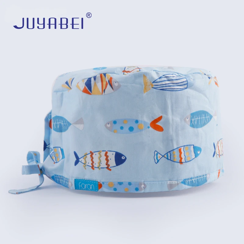 

Adjustable Printing 100% Cotton Dome Surgical Cap Men and Women Doctor Nurse Operating Room Hat Pet Hospital Baotou Work Cap