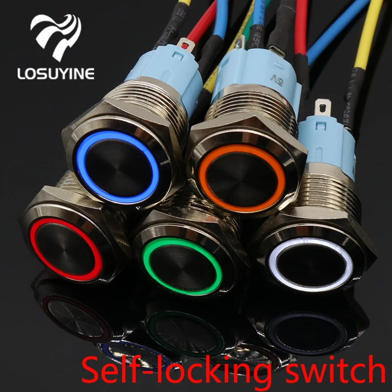 

16mm red blue yellow green white Light Hot Car Auto Metal LED Power Push Button Switch Latching Type On-off 5V 12V 220V