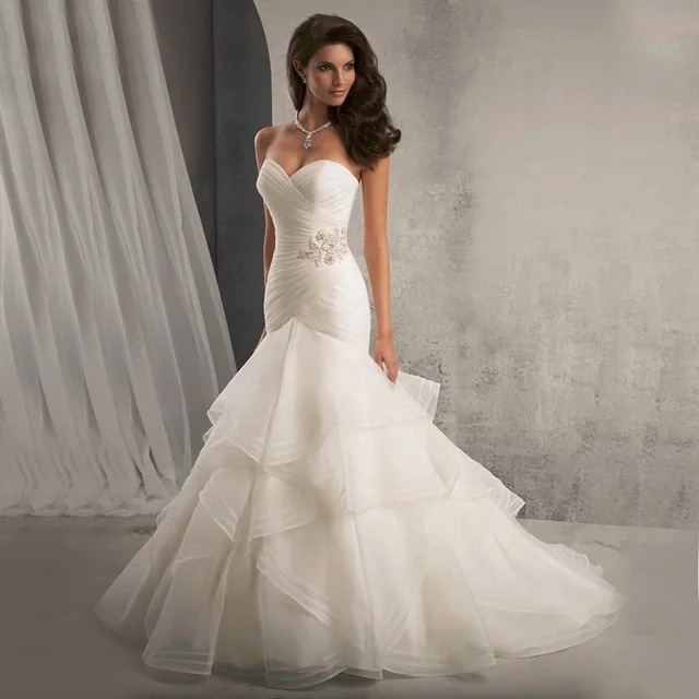 

2016 Elegant Sweetheart Neck Mermaid Wedding dresses Plus size Sleeveless Pleat Wedding dress Robe de mariage Vestidos de novia