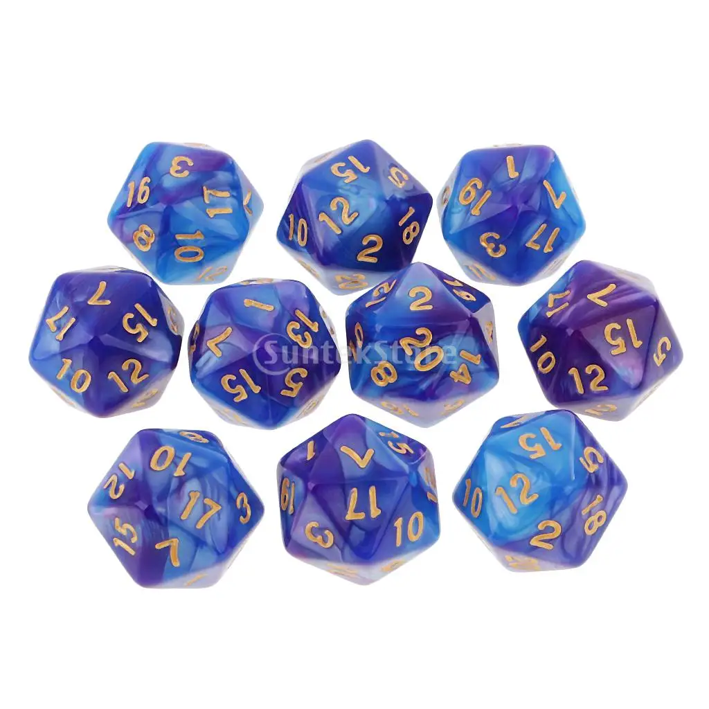 MagiDeal 10 шт. 20 сторонних игральных костей D20 многогранные игральные кости для подземелий и драконов настольные игры акриловые DND RPG MTG игральные кости