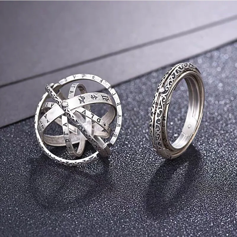 MOWIMO 100 925 Sterling Silver Astronomical Sphere Ball Ring Cosmic