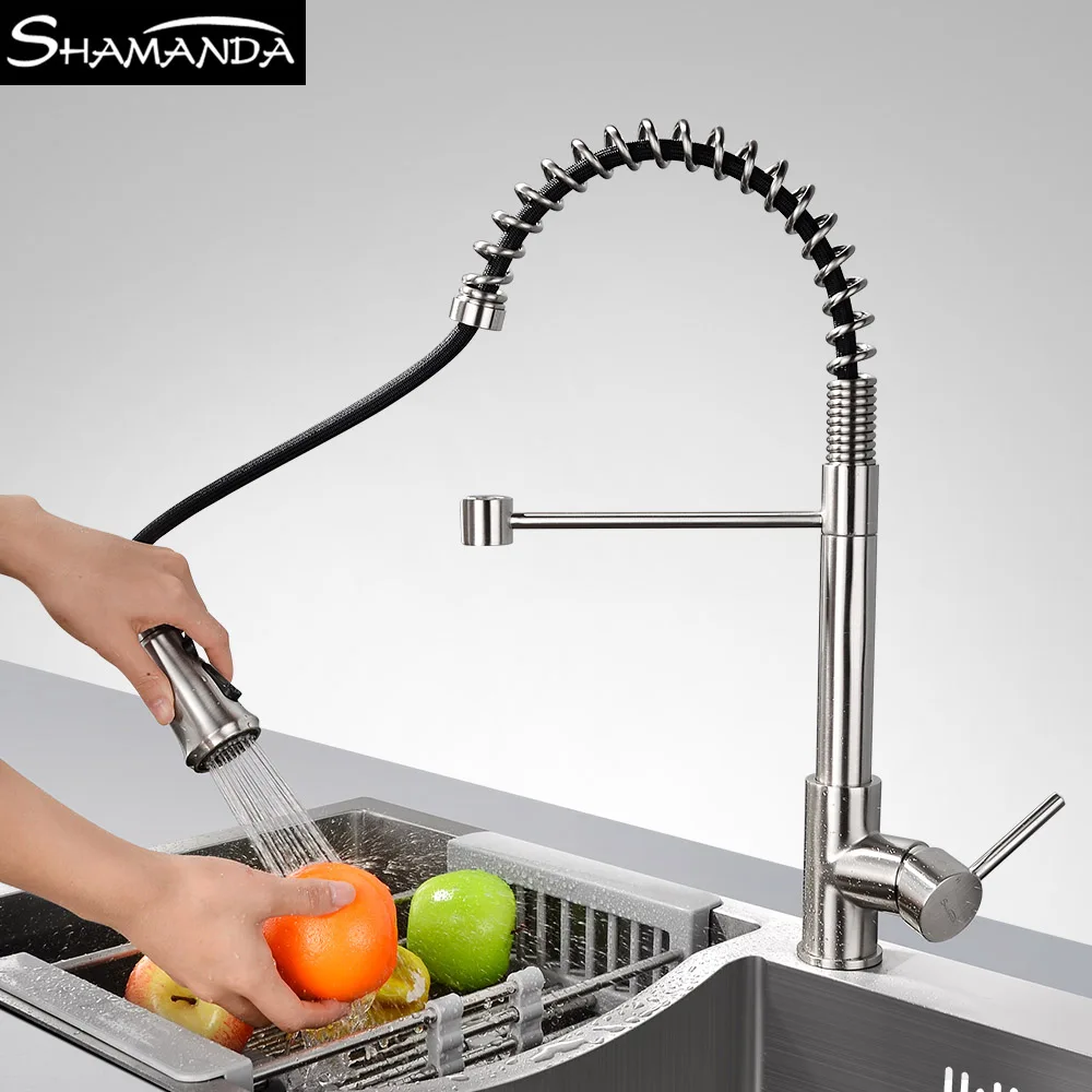 New Design Free Shipping Brass Chrome Pull Up&Down Spring Kitchen Faucet 2 Ways Water Sink Mixer Tap