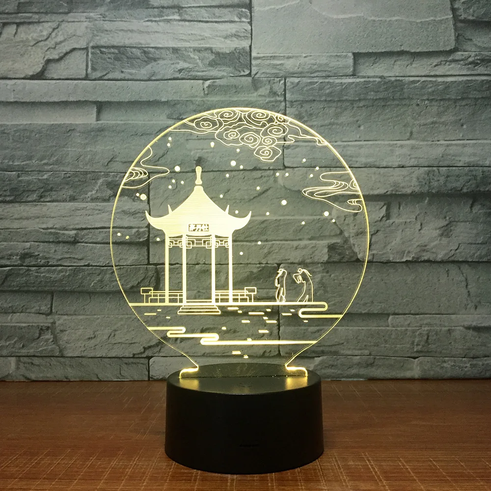 

Ancient Pavilion 3D Lamp Table Lamp 7 Colors Changing Desk Lamp 3d Lamp Novelty Led Night Lights Led Light Valentine's Day Gift