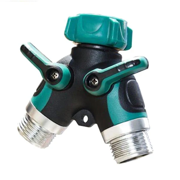 Garden Hose Splitter 2 way Y shape Valve Hose to Hose Connector with 2 Shut Off Switch Metal ABS