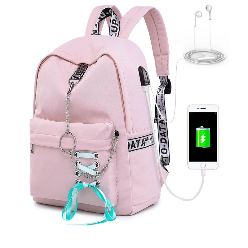 Tourya Модный водонепроницаемый рюкзак для женщин, школьные сумки для девочек-подростков, USB зарядка, бант, рюкзак для путешествий, рюкзак для ноутбука, Mochila - Цвет: pink
