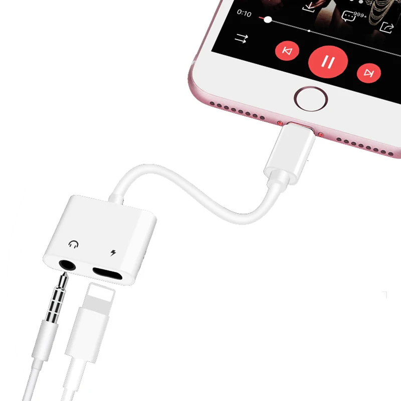 

2in1 Charger Splitter Cable Fast Charging Adapter Original Chip Audio Charge Cable For Lightning for iPhone X 7 8Plus MAX BF07