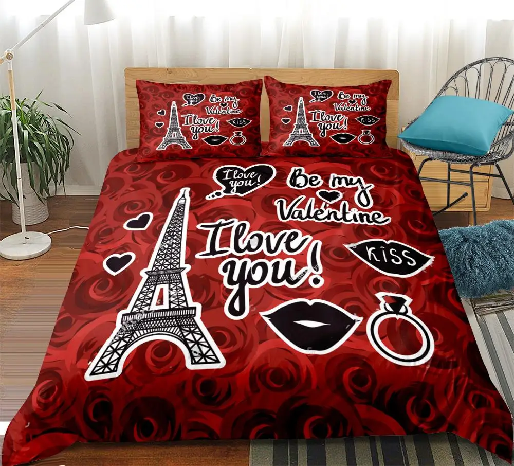 

love Bedding set red Duvet cover set rose Bed line romantic quilt cover set lovers modern style red bed set for couples