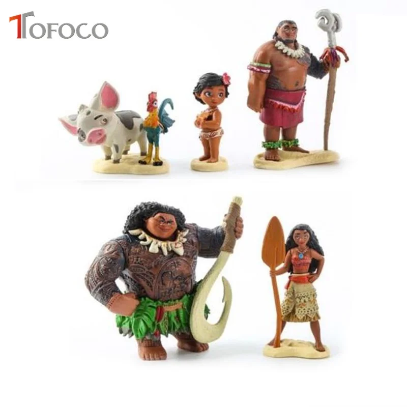 

TOFOCO 5pcs/set Princess Moana Action Figure Maui Heihei Waialik Chief Tui Doll Model Toy PVC Cartoon Collection Toys Girl Gift