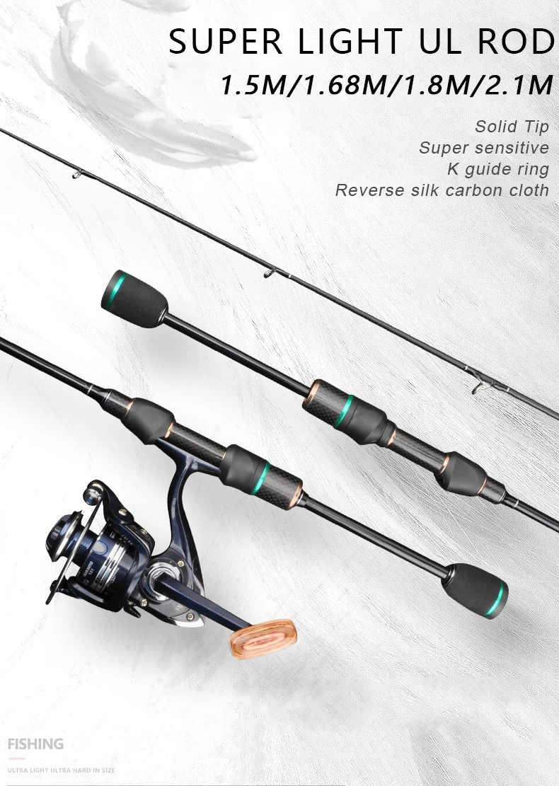 RoseWood UL Fishing Rod 1.5m/1.68m/1.8m/2.1m Super Light High Carbon Solid Fishing Tips Spinning Rods