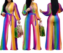 Women Long Sleeve Loose Wide Leg Trouser Jumpsuit Sexy V Neck Party Clubwear Rompers Women Long Sleeve Loose Wide Leg Trouser Jumpsuit Sexy V Neck Party Clubwear Rompers