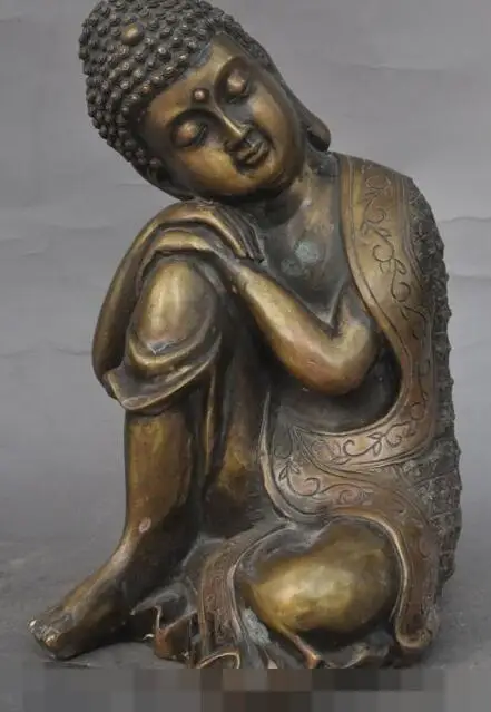 

S03905 9"old Tibet Buddhism Bronze Sleep Buddha Shakyamuni Amitabha Sakyamuni Statue (B0328)
