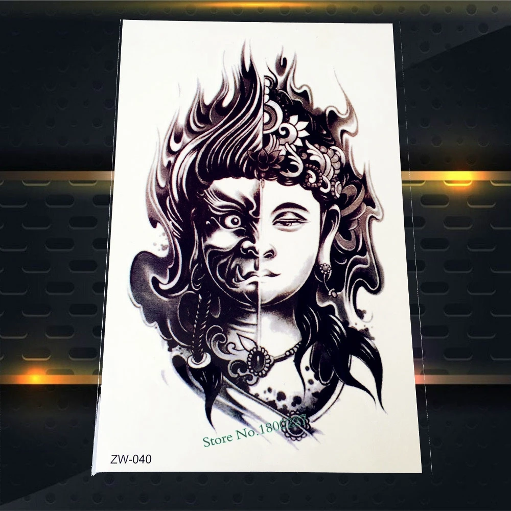 1pc Cool Black Waterproof Arm Tattoo Sleeve Decal Two Face Evil Buddha  Design Waterproof Body Art Temporary Tattoo Sticker Pzw40 - Temporary  Tattoos - AliExpress