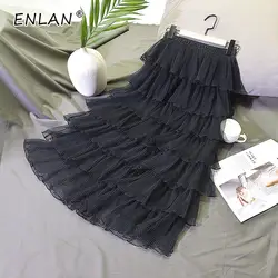 Черный, белый цвет сетки торт юбка весна лето 2019 женский многоуровневый плиссированное платье