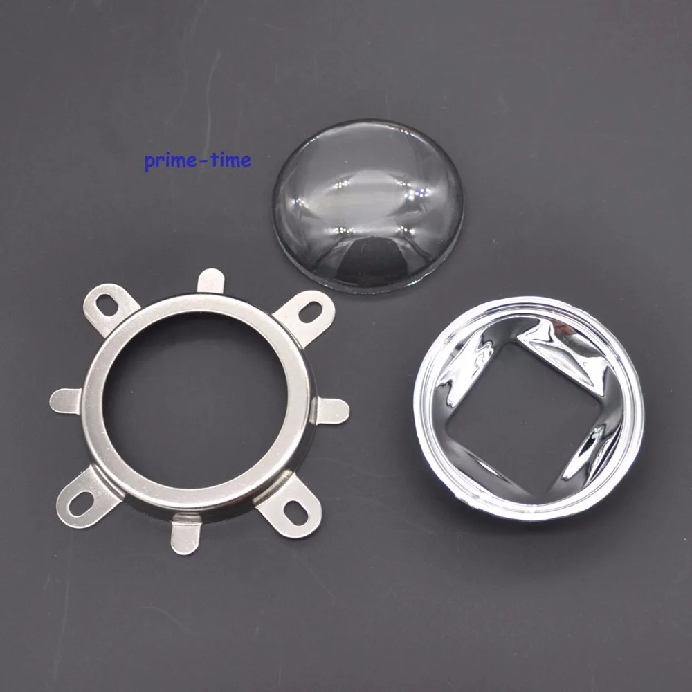 

44mm Optical Glass LED Lens 120 degree + Square Reflector Collimator + Fixied Bracket 3 in 1 Kit for 20W-100w High Power LEDs