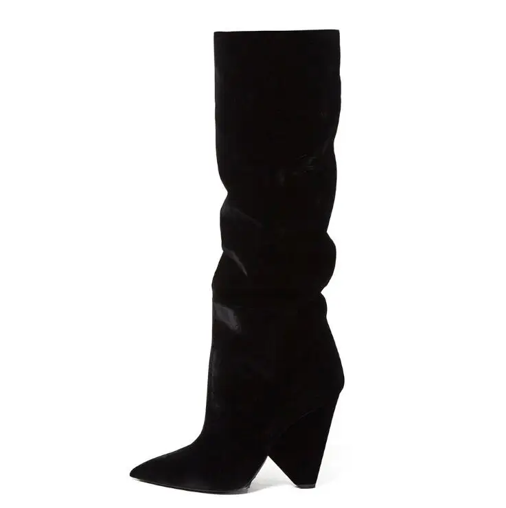 cone heel thigh high boots