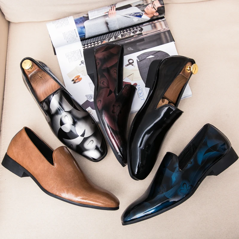 cool flowers print patent leather men shoes luxury italian brand camouflage male footwear mixcolors glossy oxford shoes for men (17)