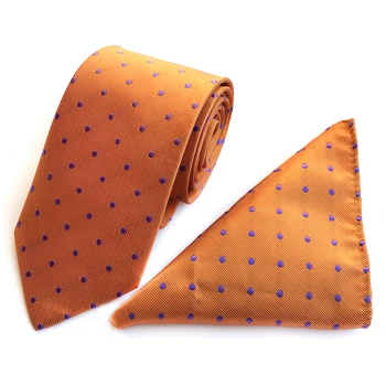 

Wholesale 8cm Men Formal Necktie Pocket Square Set Orange with Purple Dots Welcome Drop Shipping