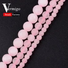Atacado 4-12mm maçante polishe fosco rosa rosa contas de quartzo natural pedra solta espaçador grânulos para fazer jóias diy 15