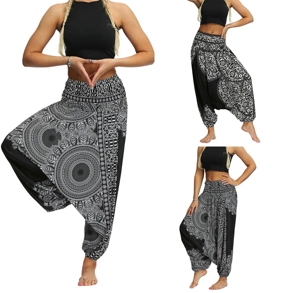 Women Pants Fashion High Waist Bohemian Casual Loose Trousers Baggy Boho Aladdin Pants Pantalones Mujer Cintura Alta#T