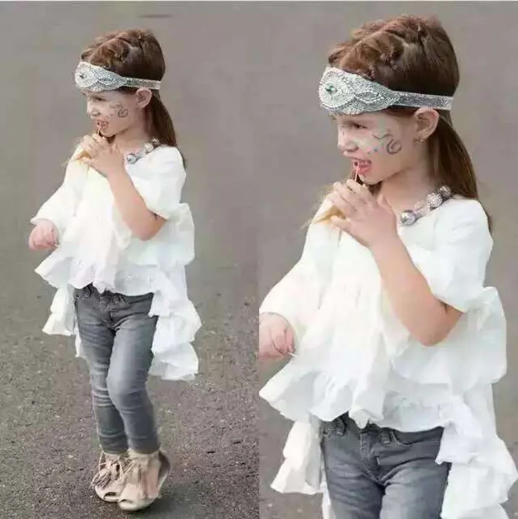 Kids Baby Girls Long Sleeve O Neck T-shirt Ruffle Frill Tops Princess Blouses