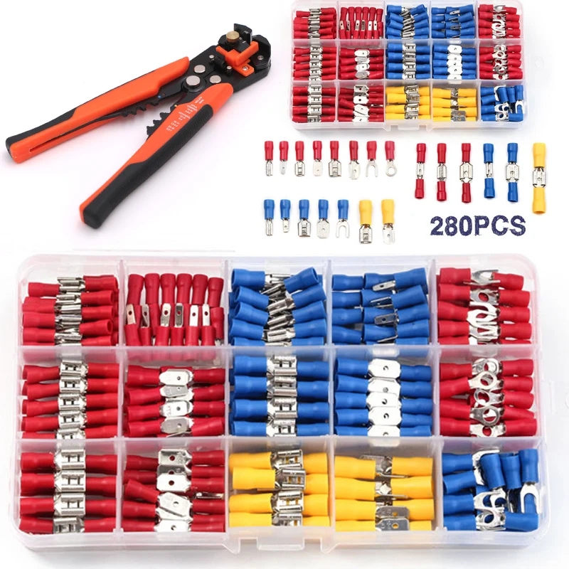 

280Pcs Crimp Terminal Electrical Cable Connector Insulated Male Female Spade Wire Connector kit+ 1PC Terminals Crimping Plier
