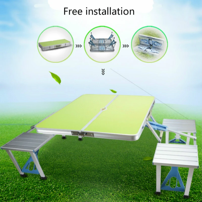 One-piece Folding Outdoor Table Portable Light Camping Table with Handle Multifunction BBQ Desk Outdoor Furniture with Stool One-piece Folding Outdoor Table Portable Light Camping Table with Handle Multifunction BBQ Desk Outdoor Furniture with Stool