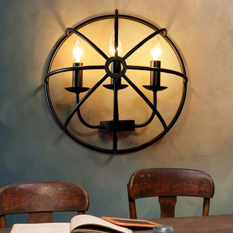 

Retro iron wall lamp Loft dining room bedroom bedside living room pub corridor cafe wall light bra E14 wall sconce bra